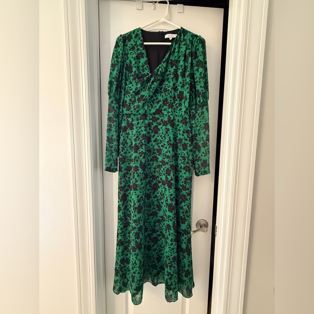 Pearl by Lela Rose Green Floral Long Sleeve Dress